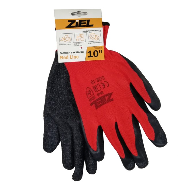 Работни ръкавици Ziel Red Line черно/червени размер 10 | цена за 1чифт