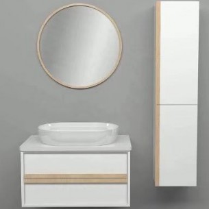 Комплект долен шкаф с мивка, колона и горен шкаф с огледало за баня 3002 | цена за 1бр