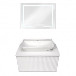 Комплект долен шкаф с мивка и LED огледало за баня Makena Селесте, 80/60см  | цена за 1бр