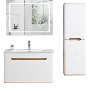 Комплект долен шкаф с мивка, LED огледало и колона за баня Макена Лия, Бял | цена за 1бр