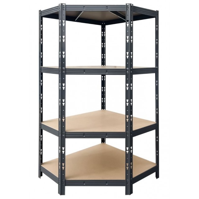 Стелаж метален ъглов Profi Black, 4 MDF рафта x 400 кг, 180 x 90 x 90 x 45 см | цена за 1бр
