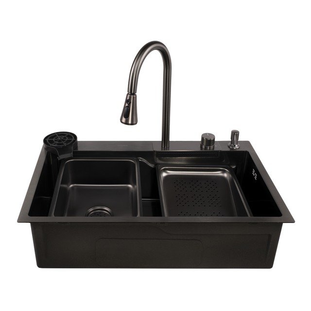 Мултифункционална кухненска мивка Cascada D7546HY със сатенено покритие PVD черно и нано | цена за 1бр