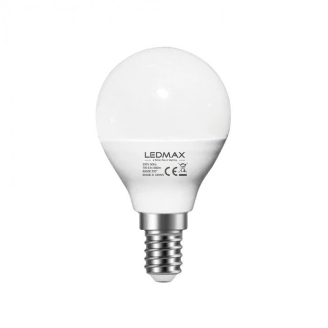 LED Крушка 7W LEDMAX G45 230V/50HZ /Е14/80Lm/W 6500K, RA80, IP20 CE/EMC | цена за 1бр
