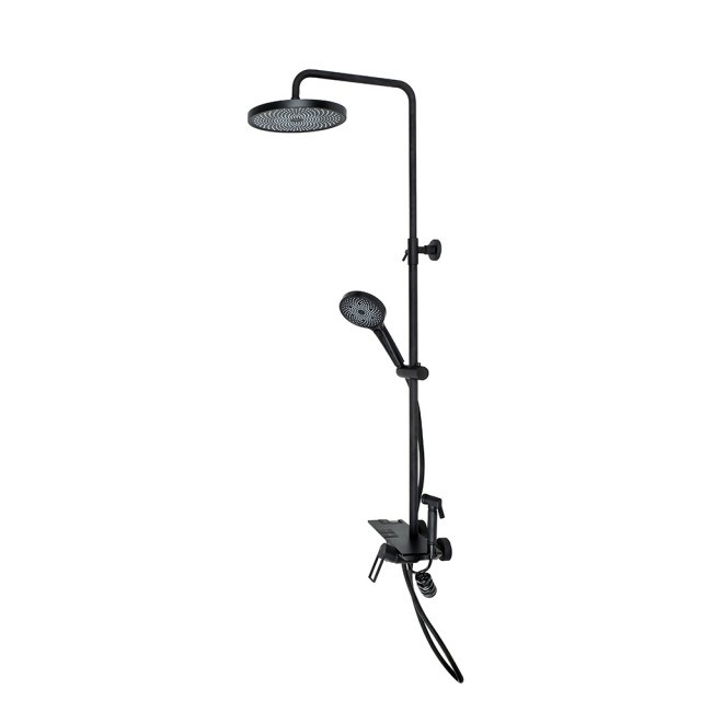 Душ система Makena Piano Black с термостатичен душ, месингов корпус и ръчен душ, Черен | цена за 1бр