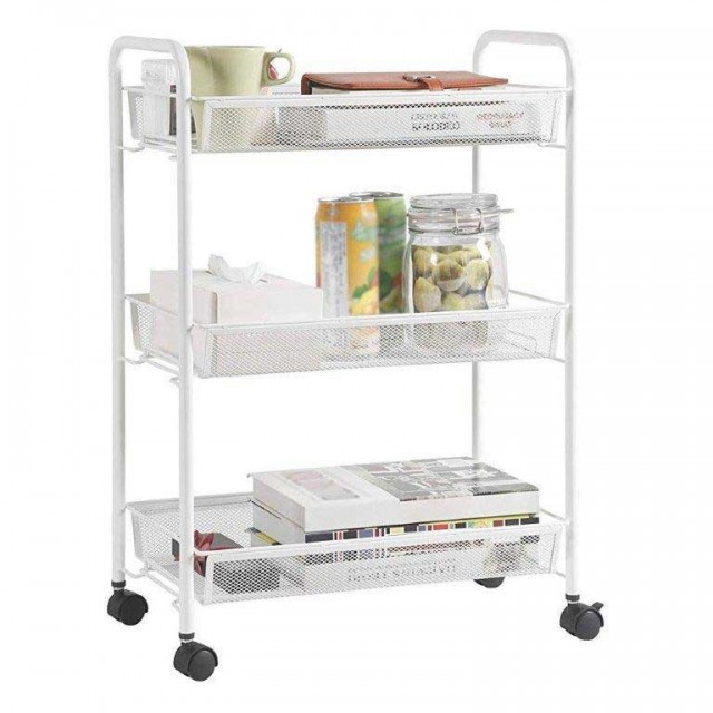 Стелаж на колела Ziel, 3 нива, Бял, 27 x 48 x 63 cм | цена за 1бр