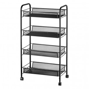 Стелаж на колела, 4 нива, Черен, 27 x 48 x 84 cм | цена за 1бр Стелаж на колела, 4 нива, Черен, 27 x 48 x 84 cм | цена за 1бр