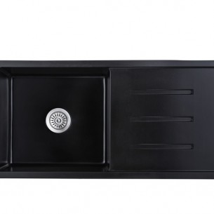 Кухненска мивка с едно корито и отцедник Cascada, Гранит, 100 х 50 х 20 см, Черен | цена за 1бр Кухненска мивка с едно корито и отцедник Cascada, Гранит, 100 х 50 х 20 см, Черен | цена за 1бр