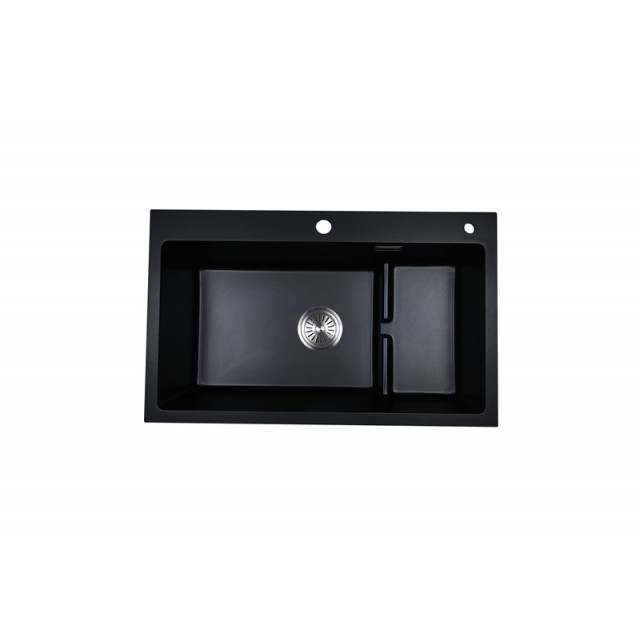 Кухненска мивка с помощно корито Cascada, Гранит, 80 х 49 х 22 см, Черен | цена за 1бр