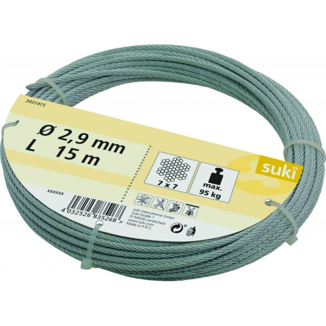 Стоманено поцинковано въже Suki ф2.9 мм /15 м/ | цена за 1бр