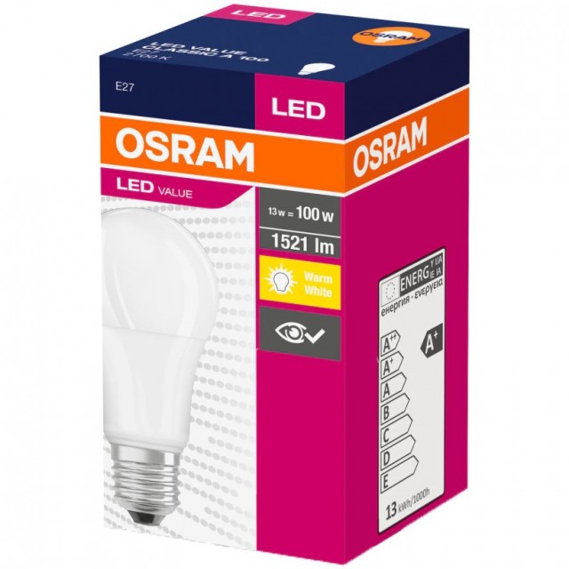 LED крушка OSRAM VALUE CL A FR 100 13W, 1521lm, 4000K, E27 | цена за 1бр
