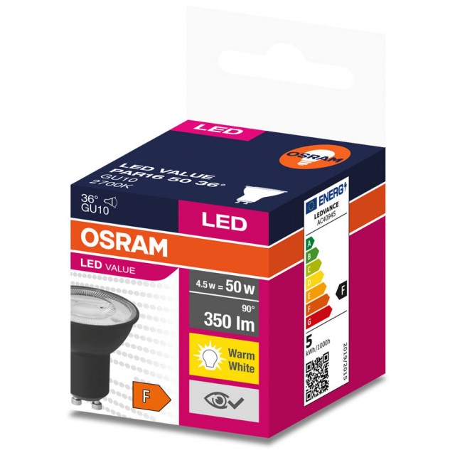 LED крушка с черно тяло OSRAM PAR16 4,2W 36°, 350lm, 2700K, GU10 | цена за 1бр