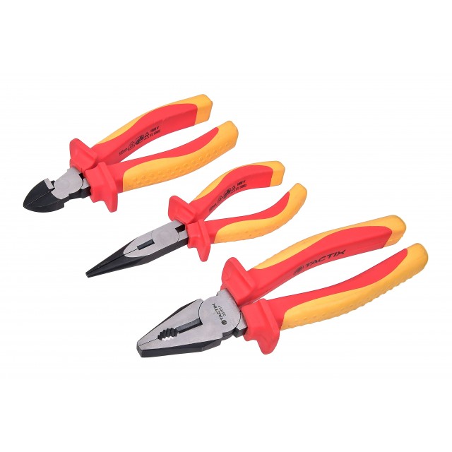 Комплект изолирани клещи комбинирани резачки и дългоусти TACTIX Cr-V 3 броя | цена за 1бр