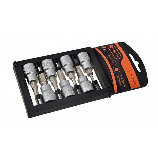 Комплект вложки с накрайник за винтоверт TACTIX HEX, CR V, 7 части | цена за 1бр