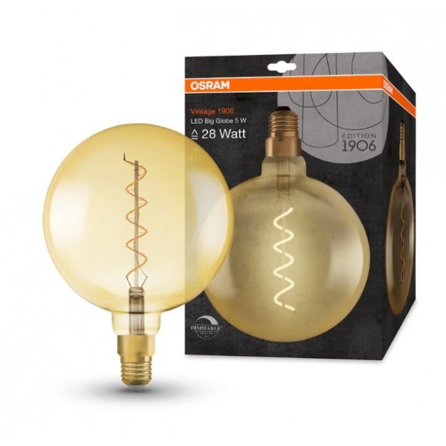 <ul>
<li>Марка OSRAM</li>
<li>Модел: Vintage 1906 Big Globe</li>
<li>Вид: LED лампа филамент димируема </li>
<li>Мощност: 5 W</li>
<li>Цокъл: E27</li>
<li>Материал: Стъкло/Месин