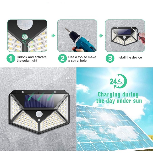 Четворна соларна LED лампа със сензор за движение и с светлодиода CL-100