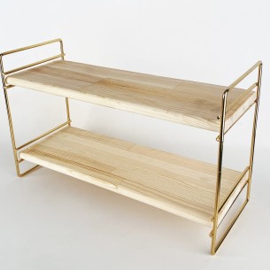 Стойка на две нива Metalife с дървени рафтове, златна | цена за 1бр