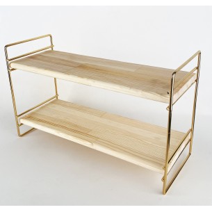 Стойка на две нива Metalife с дървени рафтове, златна | цена за 1бр
