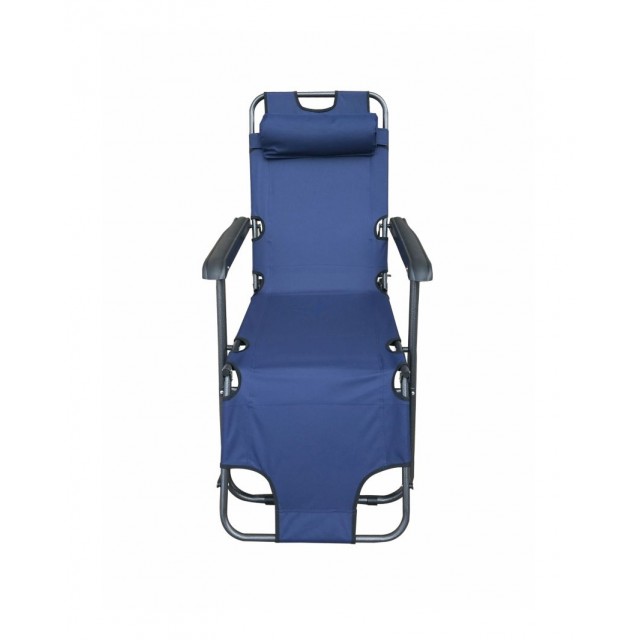 Сгъваем къмпинг 3-позиционен стол с възглавница T4001, 153 х 60 х 80 см, Син