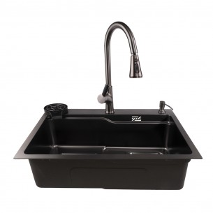 Мултифункционална кухненска мивка Cascada 6845 със сатенено покритие PVD черно и нано | цена за 1бр
