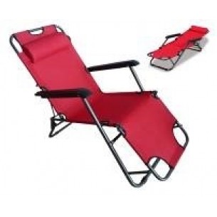 Сгъваем къмпинг T4001 3-позиционен стол с възглавница, 153х60х80см червен | цена за 1бр