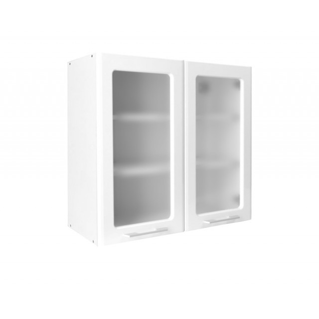 Горен шкаф с две витрини и два рафта Matis V80/S Бял гланц