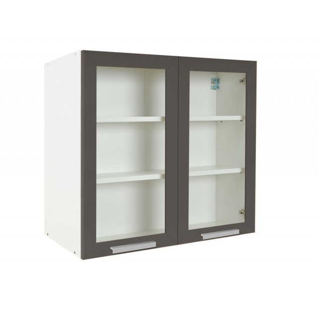 Горен шкаф с две витрини и два рафта Matis V80/S Сив