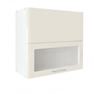 Горен шкаф с повдигаща се и чупещи врати с витрина Matis VH80 Беж гланц, 80 x 31 x 72 см | цена за 1бр