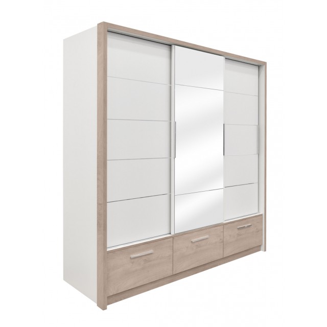 Гардероб с огледало Matis Kaliopa Дъб Премиум/Бяло, 230 см