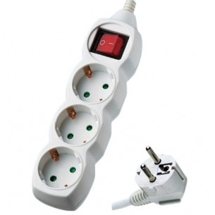 Разклонител с 3 гнезда 1,5м. кабел 1,5mm2 и ключ, 16A, 3680W max, Бял | цена за 1бр