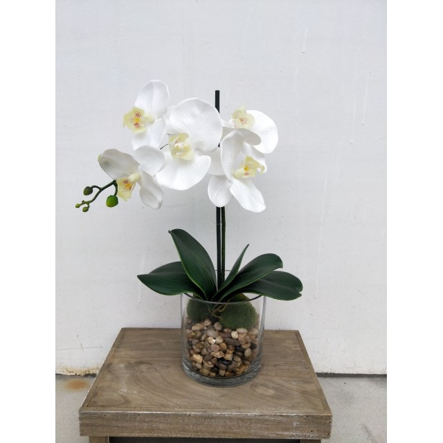 Изкуствено цвете My Garden Орхидея в стъклена саксия, Бял