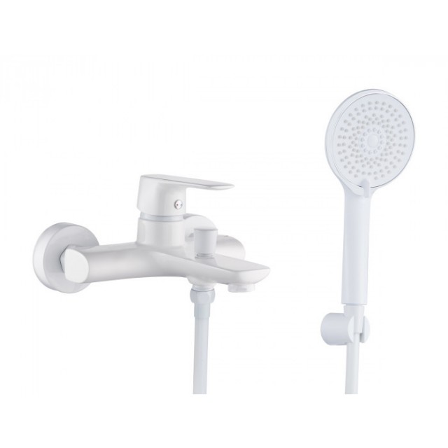 Cascada Life White Смесител за вана и душ, едноръкохватков, месинг, стенен монаж, бял