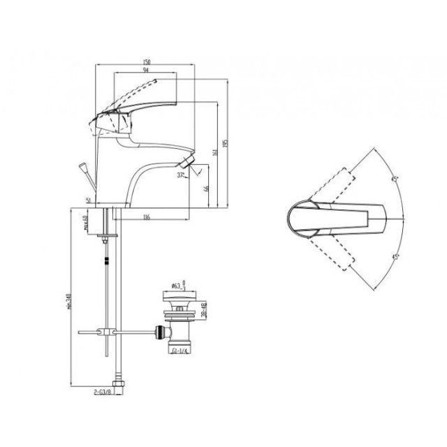 Смесител за умивалник, едноръкохватков, стоящ, месингов, МАКЕНА- АСТОР