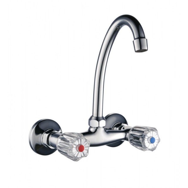 Смесител за кухня, двуръкохватков, месингов, стенен, ЕКО Л