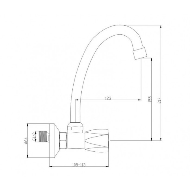 Смесител за кухня, двуръкохватков, месингов, стенен, ЕКО Л
