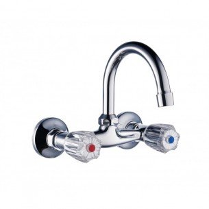 Смесител за кухня, двуръкохватков, месингов, стенен, ЕКО Р