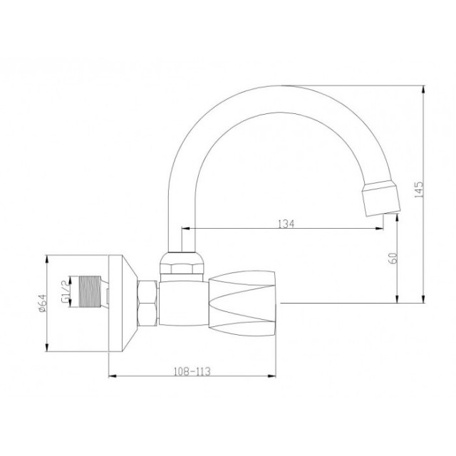 Смесител за кухня, двуръкохватков, месингов, стенен, ЕКО Р