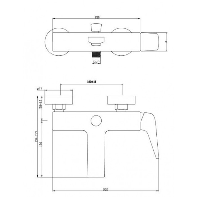 Смесител за вана и душ, едноръкохватков, стенен, месинг, ФЮЖЪН Смесител за вана и душ, едноръкохватков, стенен, месинг, ФЮЖЪН
