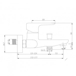 Смесител за вана и душ, едноръкоохватков, месинг, стенен, черен, ЛАЙФ БЛЕК Смесител за вана и душ, едноръкоохватков, месинг, стенен, черен, ЛАЙФ БЛЕК