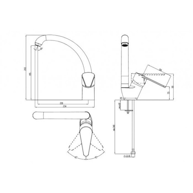 Смесител за кухня, едноръкохватков, месингов, стоящ, МАКЕНА-  ЛОРЕНА