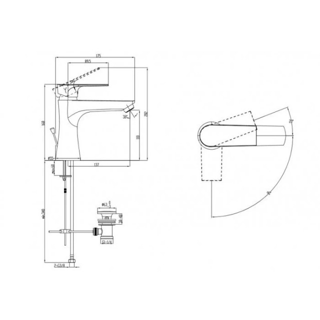 Смесител за умивалник, едноръкохватков, стоящ, месингов, МАКЕНА- МОНИКА