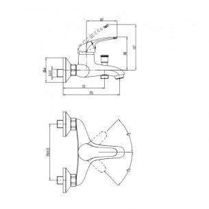 Смесител за вана и душ, едноръкоохватков, месинг, стенен, МАКЕНА- НИКИ