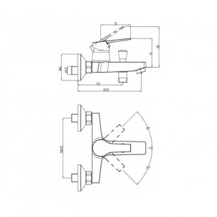 Смесител за вана и душ, едноръкоохватков, месинг, стенен, МАКЕНА - НИКОЛ Смесител за вана и душ, едноръкоохватков, месинг, стенен, МАКЕНА - НИКОЛ