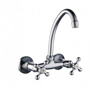 Смесител за кухня, двуръкохватков, месингов, стенен, РЕТРО Л