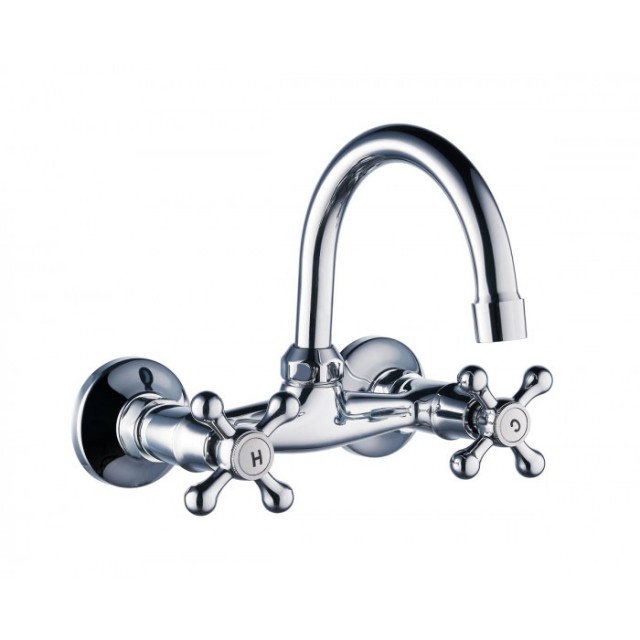 Смесител зa кухня, двуръкохватков, стенен, месингов, РЕТРО Р