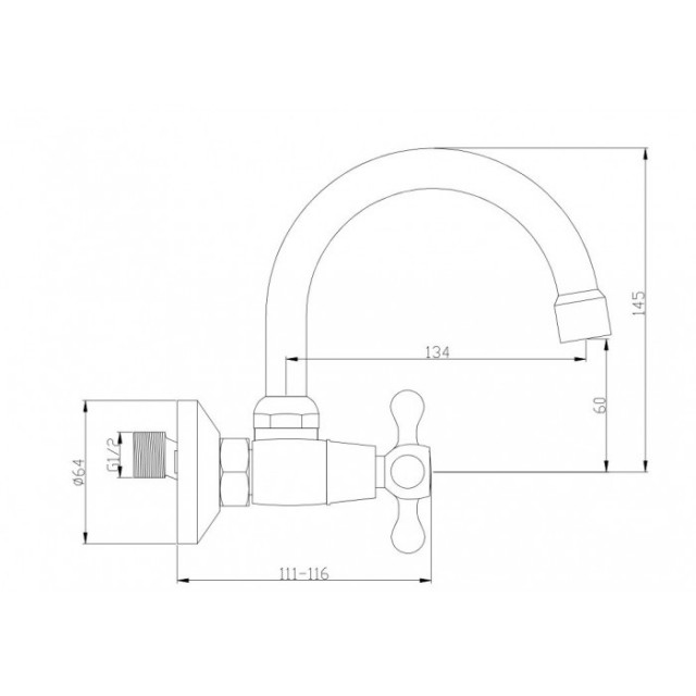Смесител зa кухня, двуръкохватков, стенен, месингов, РЕТРО Р