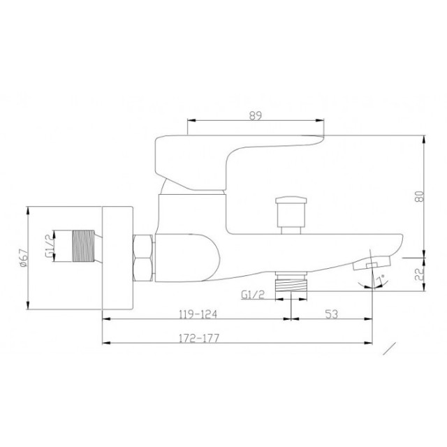 Cascada Life White Смесител за вана и душ, едноръкохватков, месинг, стенен монаж, бял