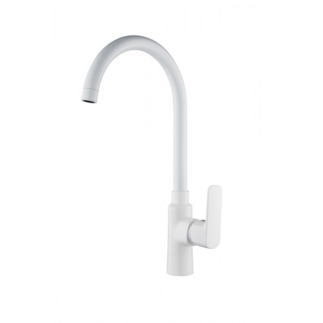 Смесител за кухня, едноръкохватков, месингов, стоящ, бял, ЛАЙФ УАЙТ